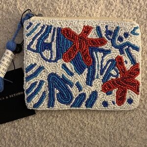 America & Beyond Beaded Clutch with Red and Blue Aquatic Design